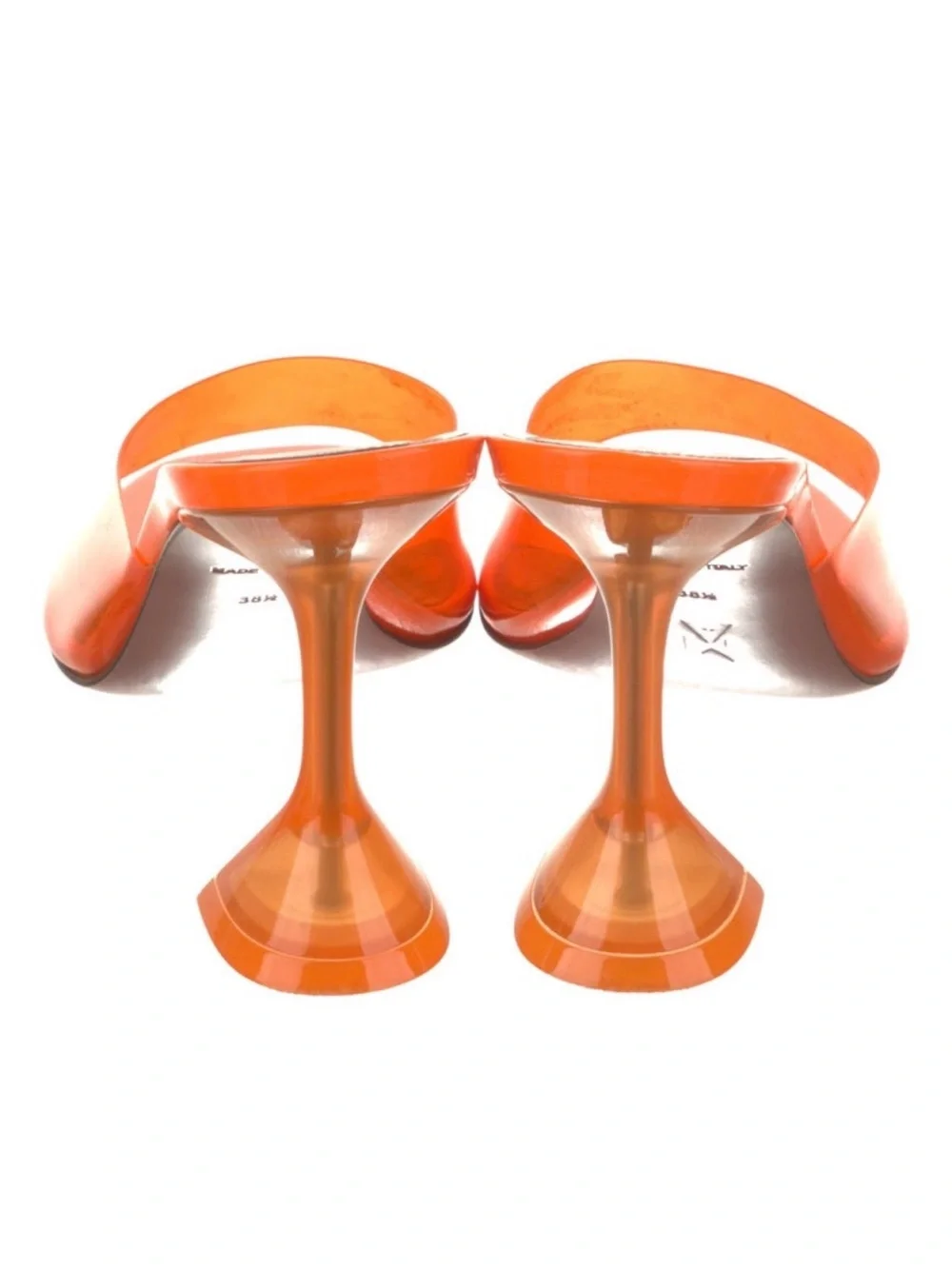 Amina Muaddi Orange Clear Strap Slide Heels